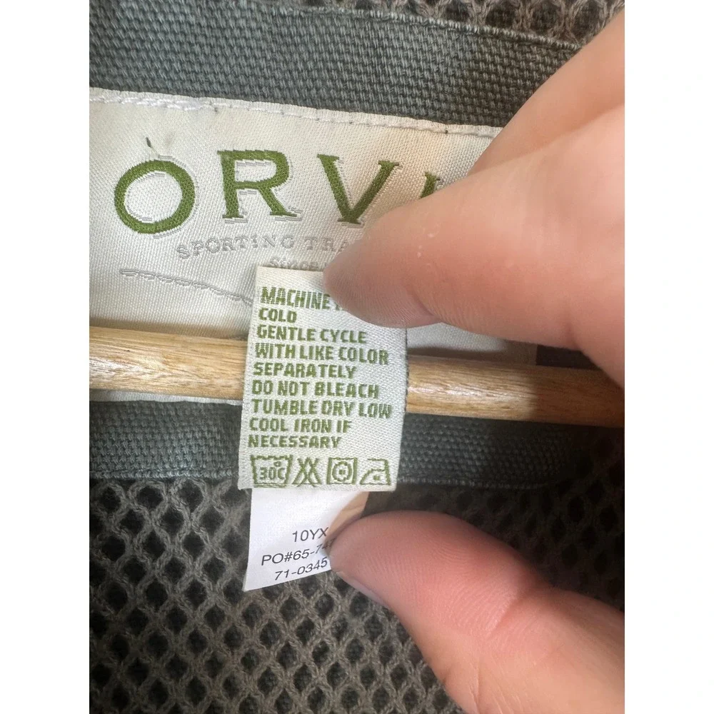 Orvis Mens Canvas Field Blazer Jacket Green Leather Trim Elbow Patches 40L